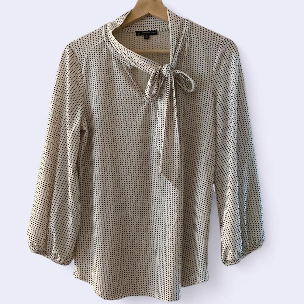 Adrianna Papell white and black Polka Dot Blouse with tie neck